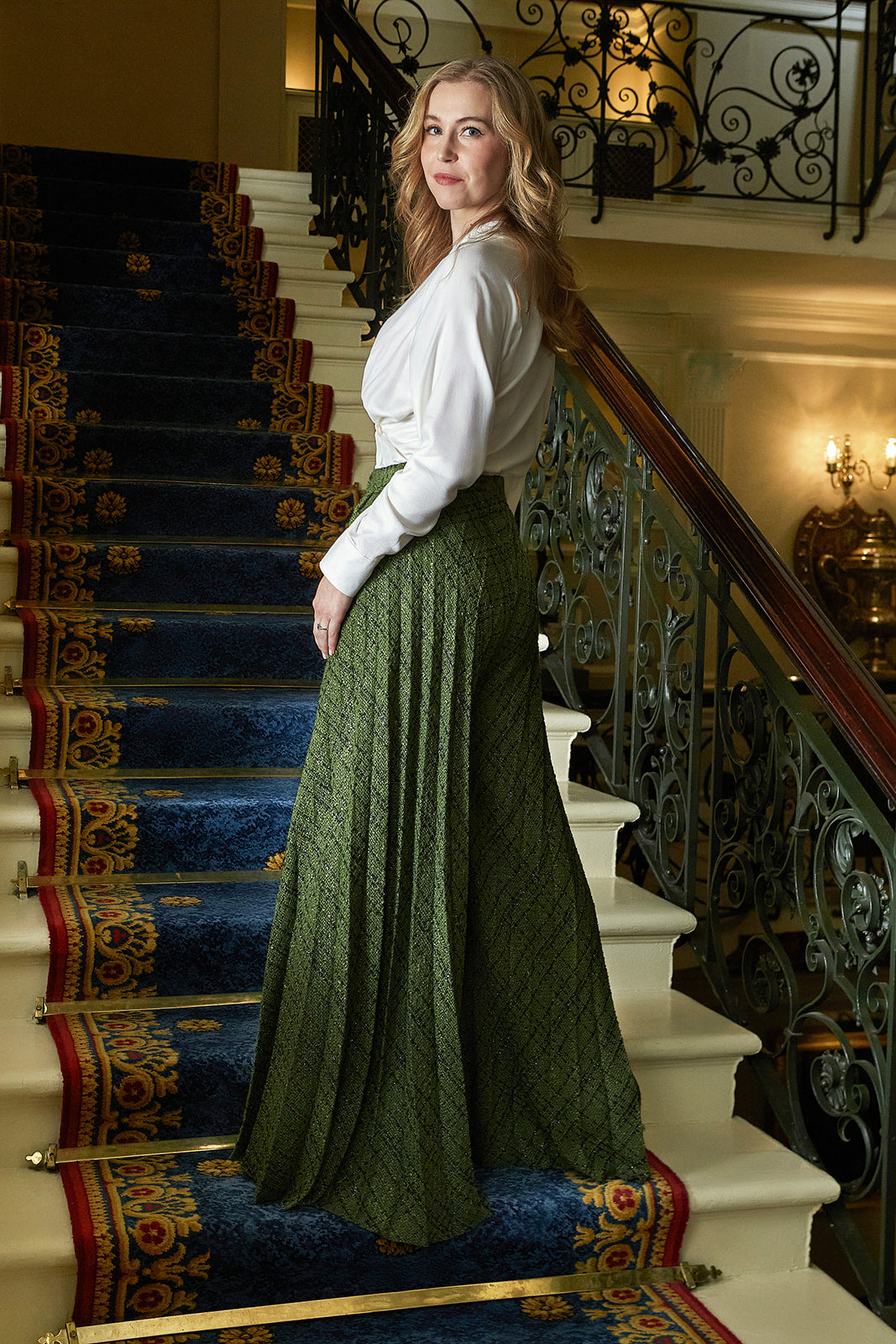 Emerald Herringbone Palazzo Trousers