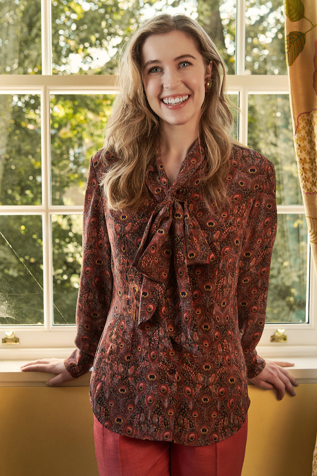 Chestnut and Amber Tie-neck Blouse