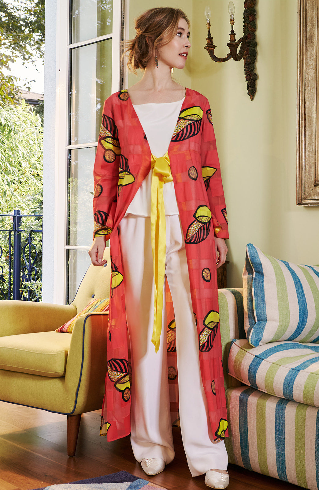 Red and Yellow Geometric Peignoir