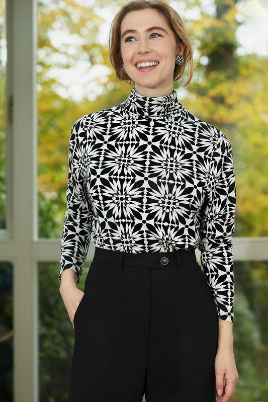 Geometric Black and White Turtleneck
