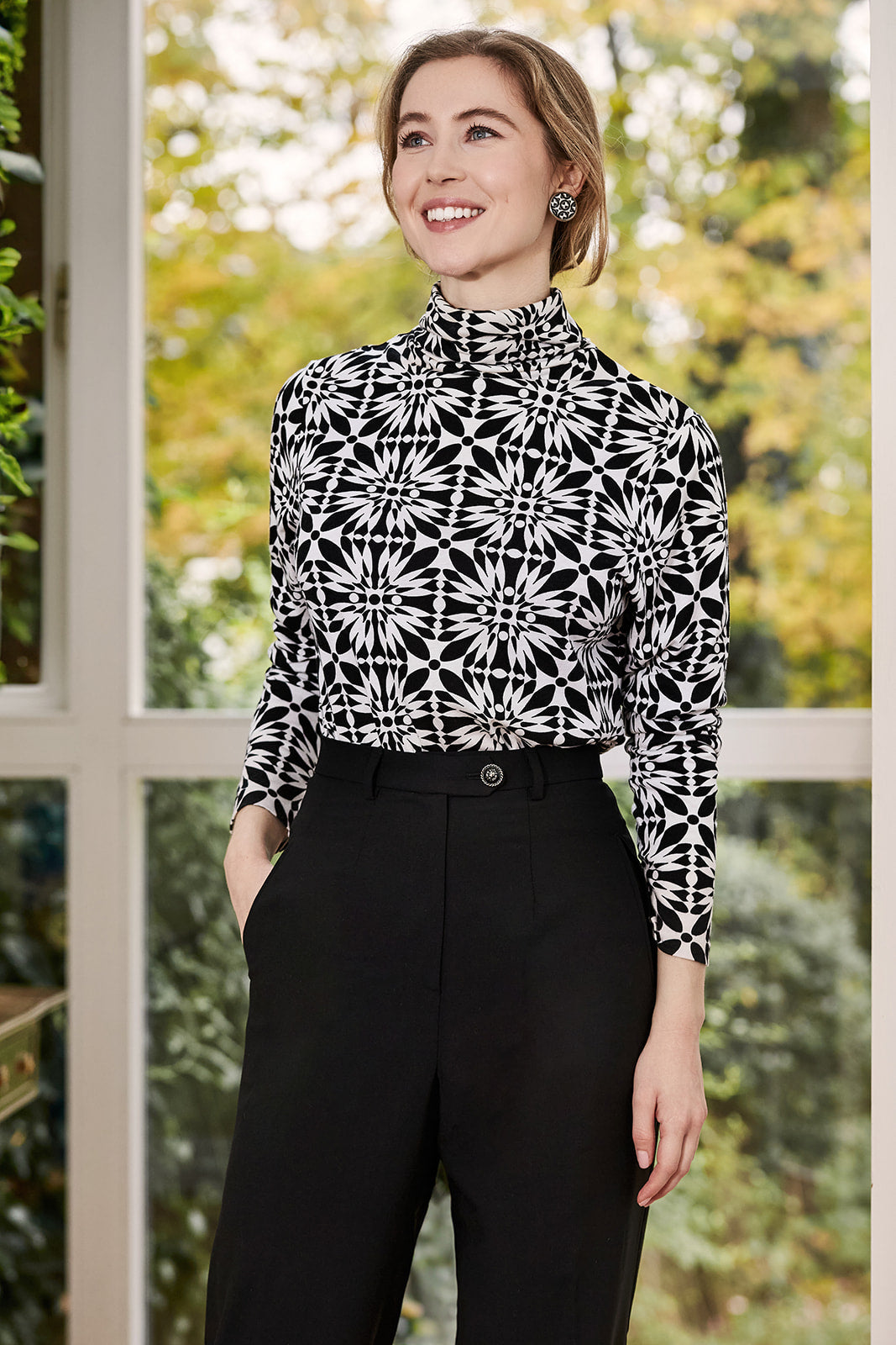 Geometric Black and White Turtleneck