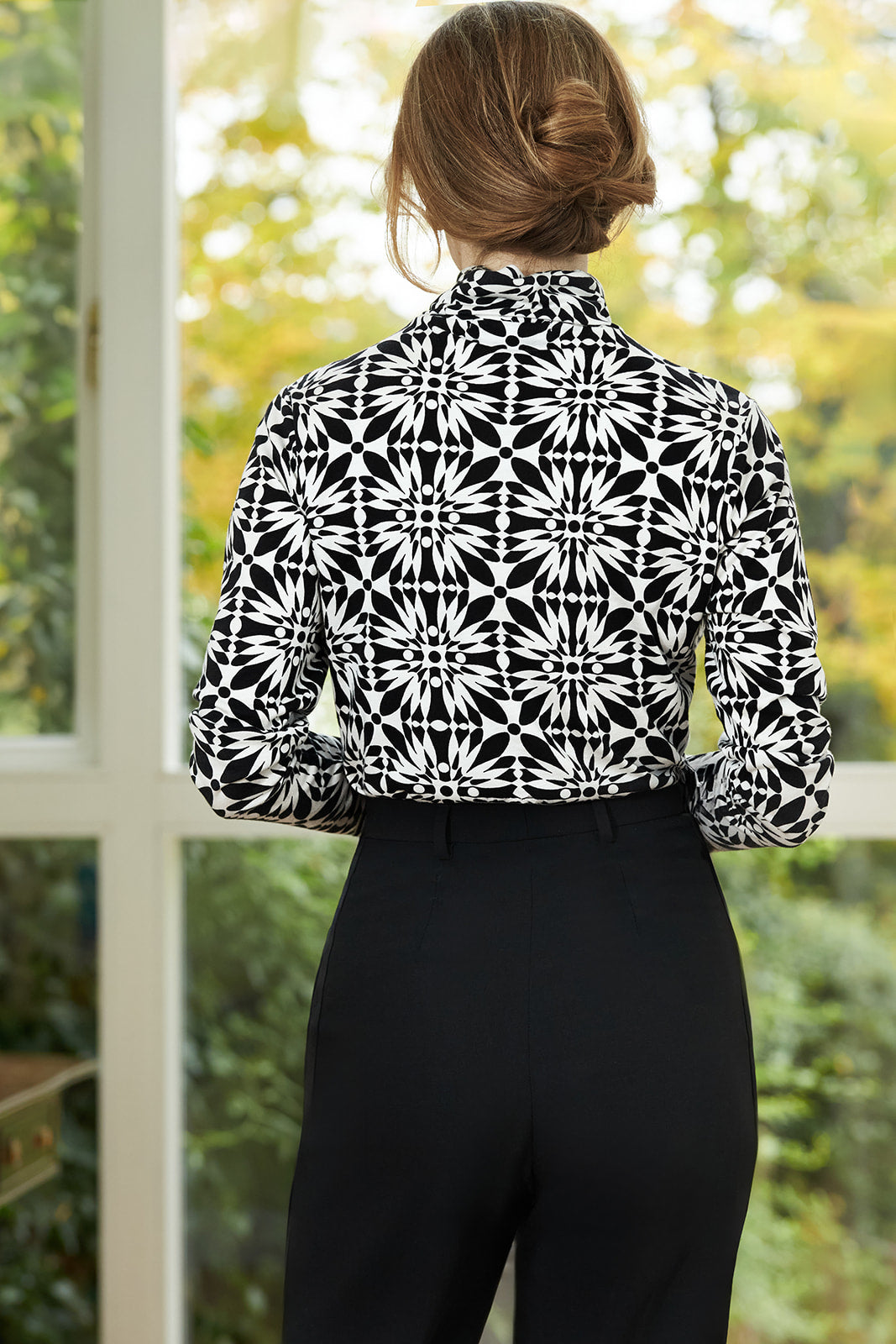 Geometric Black and White Turtleneck