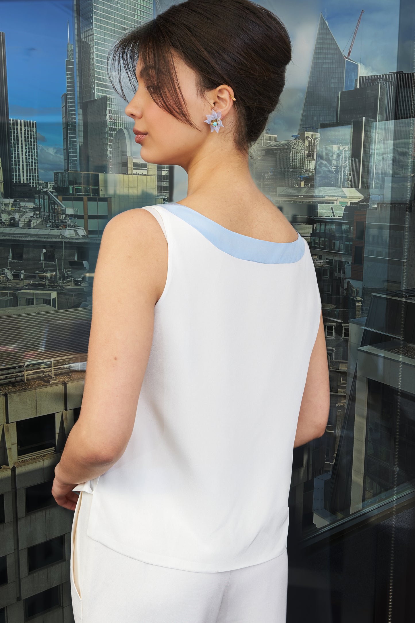 Ivory and Sky Blue Blouse