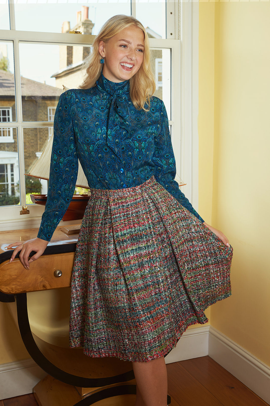 Mid-Century Tweed Midi Skirt
