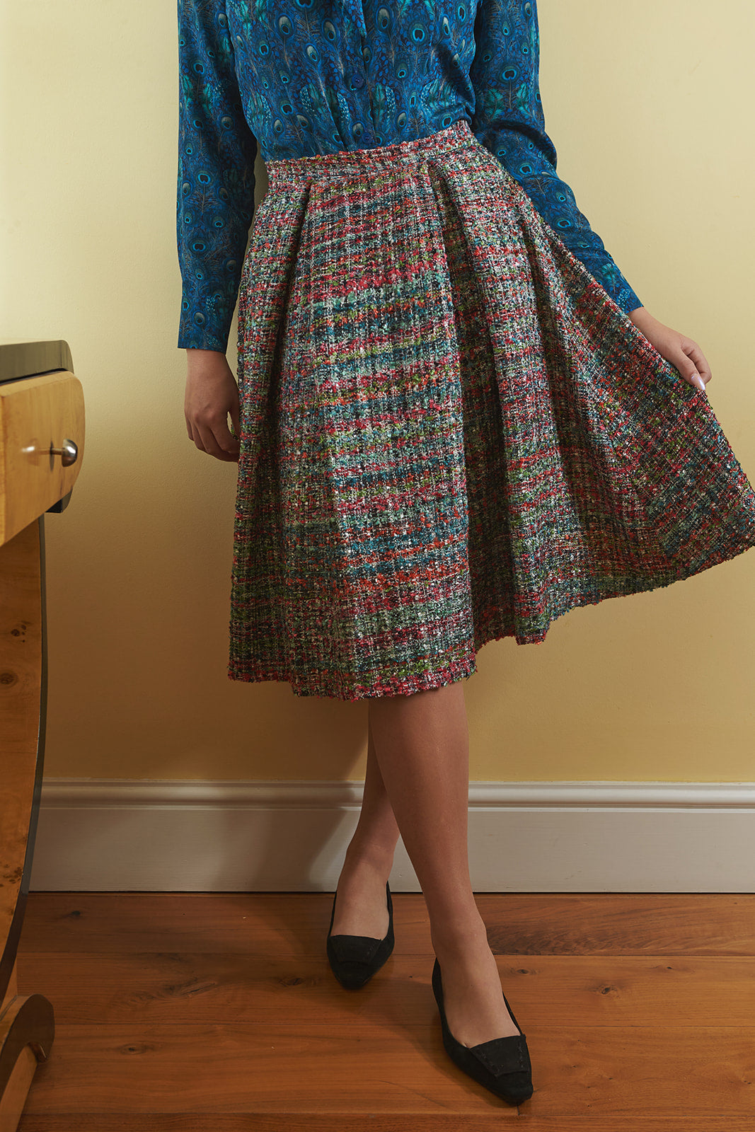 Mid-Century Tweed Midi Skirt