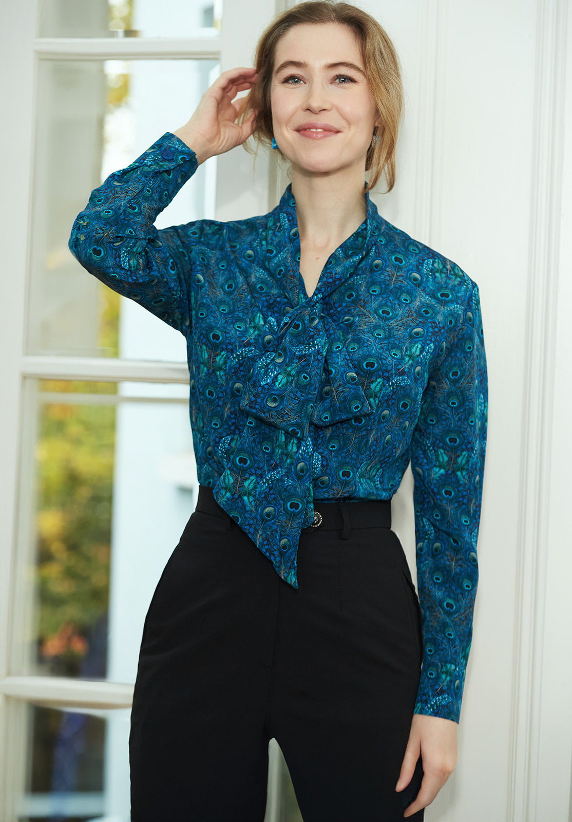 Teal Tie-neck Blouse